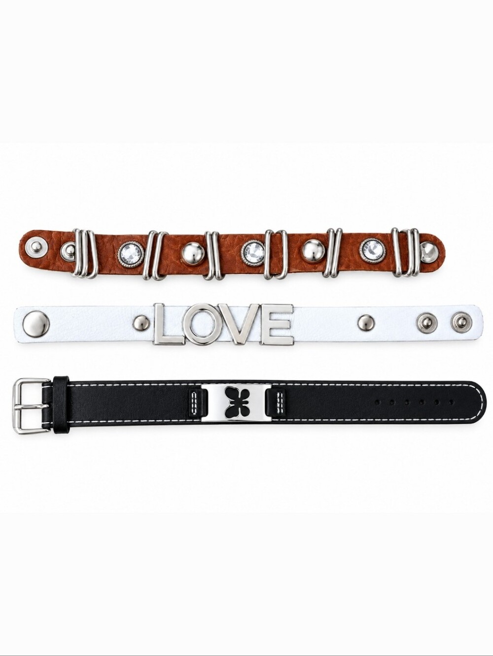 Leather Wrap Bracelet Set - Brown, White & Black